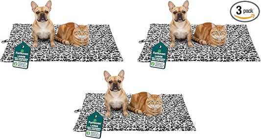 Furhaven ThermaNAP Self-Warming Cat Bed for Indoor Cats & Large/Medium Dogs, Washable & Reflects Body Heat - Quilted Faux Fur Reflective Bed Mat - Snow Leopard, Large (Pack of 3)
