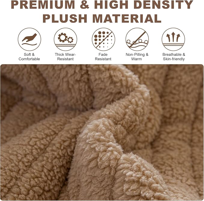 OTOB Couch Cover for Dogs Washable, Non Slip Plush Fuzzy Sofa Covers for 3 Cushion Couch All Seasons, Kids Pet Friendly Soft Cozy Furniture Protector Sofa Slipcovers (Khaki, 27.6" x 82.7")