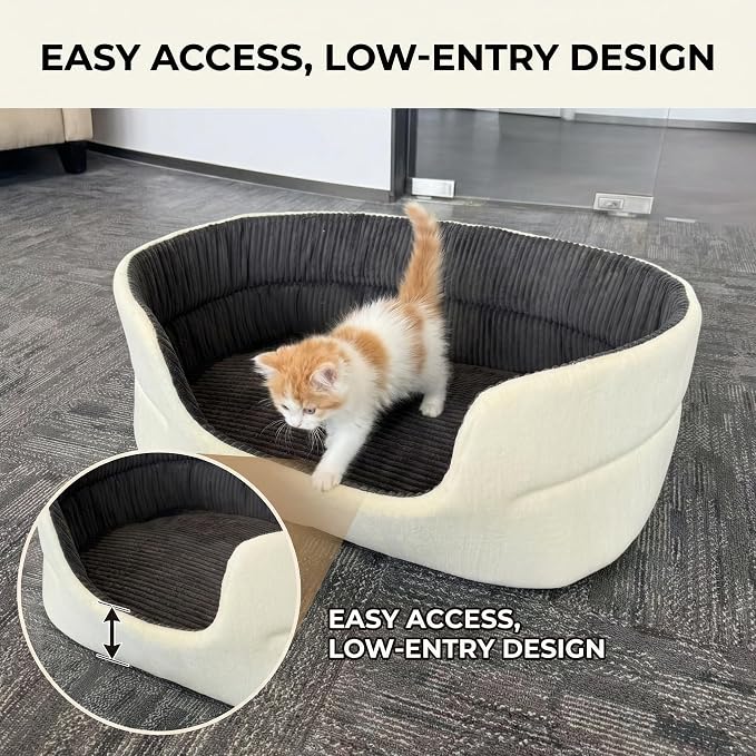Small Dog Bed Cat Bed 16x20 Inch, Calming Pet Bed for Dogs & Cats, Machine Washable Dog Bed, Half-Enclosed Open-Top Velvet Anti-Anxiety Bed, Cozy Snuggle Bed (White)