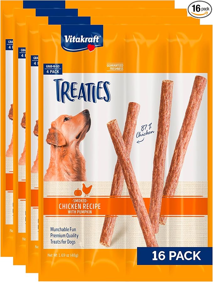 Vitakraft Treaties Dog Treat, Smoked Chicken Recipe with Pumpkin, Value-Pack, 16 Count