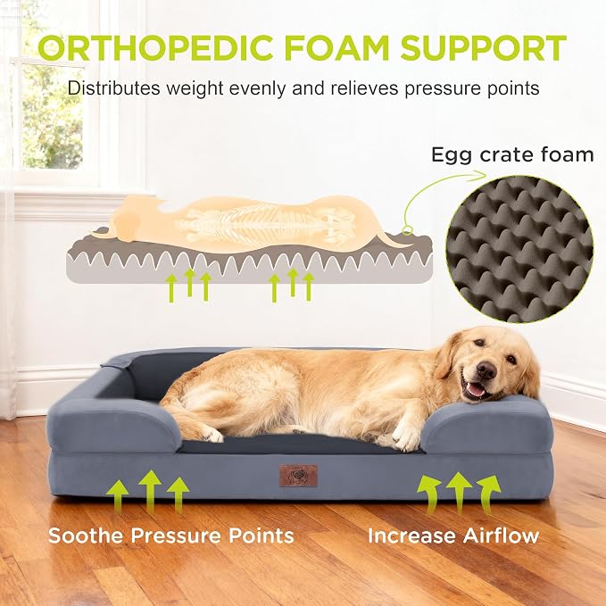 Extra Large Dog Bed - Orthopedic Pet Jumbo Bed for Big Dogs Waterproof Memory Foam Pet Couch Sofa Bolster with Removable Cover - 48 x 30