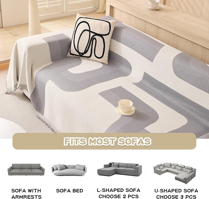 MEETSKY Boho Couch Cover Super Soft Couch Covers for 2-3 Cushion Couch Sofa, Modern Jacquard Sofa Slipcover Loveseat Futon Cover, Couch Covers for Sectional Sofa, 71" x 118", Grey Geometry