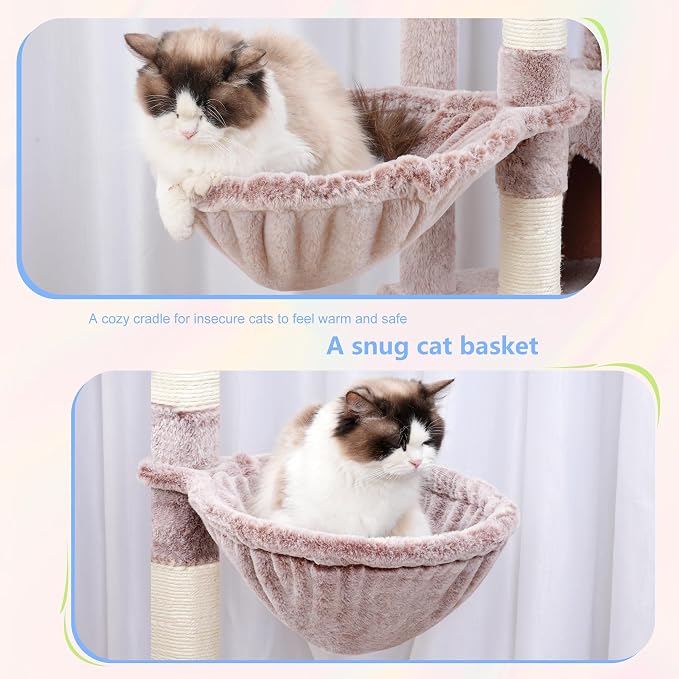 Hey-brother Cat Tree Tower, Scratching Posts with a Extended Part, Wide Platforms, Cozy Condos, Hammocks, Sisal Columns and Ball for Indoor Cats, 70.1 Inches, Muchroom MPJ038MU