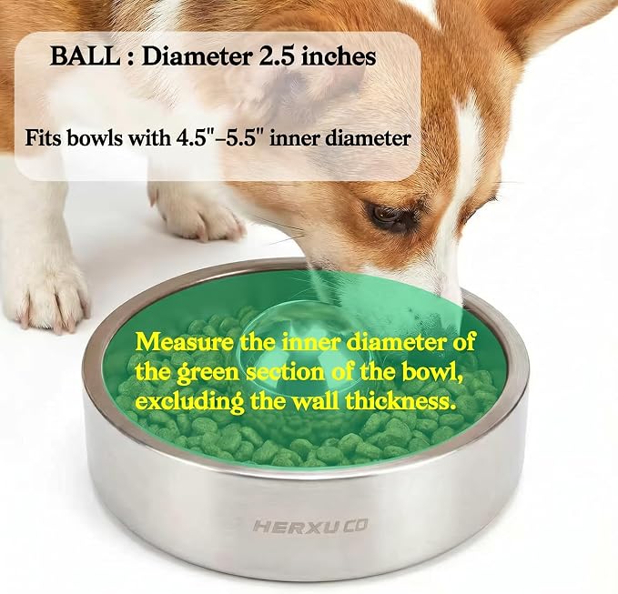 SUS304 Stainless Steel Dog Food Slow Feeder Ball - 2.5in - Slows Fast Eating, Prevents Choking, Bloating & Obesity - Fun Feeding for All Dogs - Durable, Smooth & High Adaptability (Small 2.5Inch)