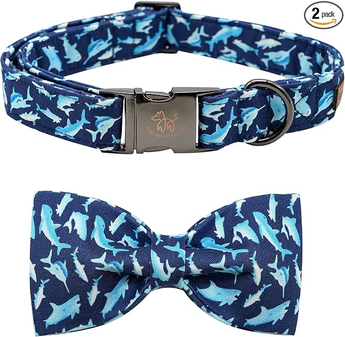 Elegant Little Tail Shark Print Adjustable Bowtie Collar for Large Dogs