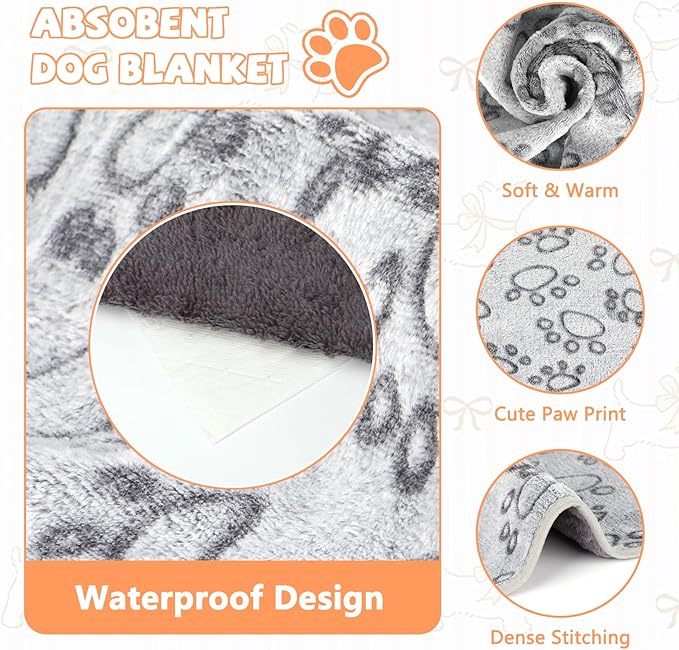 YUEPET Waterproof Dog Blankets, 2 Pack Washable Dog Blankets for Bed Couch Sofa Protector Fleece Flannel Puppy Blanket Soft Plush Reversible Throw Blanket for Small Dogs Cats 23"×16"(Grey)