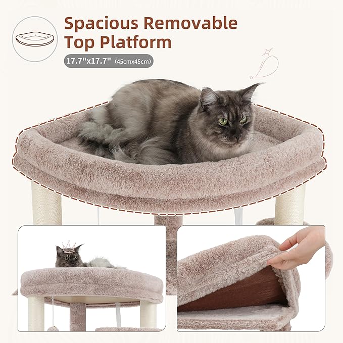 Gitelsnour Corner Cat Tree for Indoor Cats, Cat Tower with All Sisal Scratching Posts, Multi-Level Cat Condo wth Cat Cave, Large Top Perch, Hanging Basket, Sisal Scratching Ramp, Mushroom GCT025MU