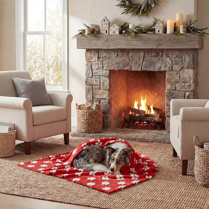 Horaldaily Pets Flannel Blanket, Red Flowers 3D Textured Soft Fuzzy Fluffy Plush Cozy Fleece Premium Blankets for Dog Cat Puppy Kitten Couch Protection, 30x40