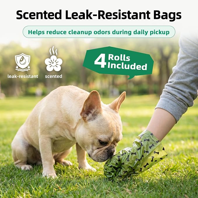 Portable Dog Poop Bag Dispenser, 60 Bags, Black | wall mount design, easy bag pull, flip top lid, leak resistant refill bags, simple refill access, tidy home or yard use