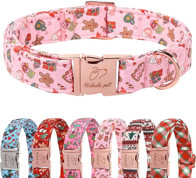 Christmas Dog Collar for Small Dogs - Cute Pink Christmas Collars for Dogs, Sweet Festive Winter Heavy-Duty Adjustable Dog Collars with Metal Buckle S