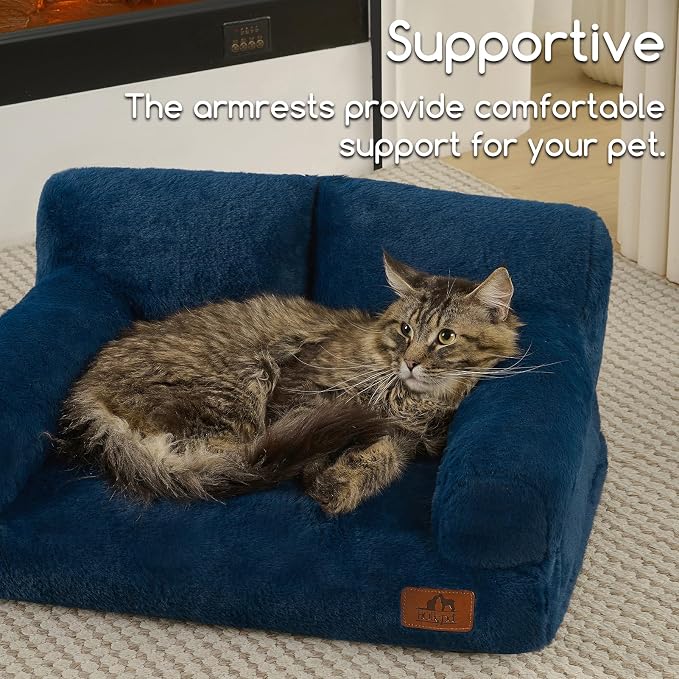 Hollypet Fluffy Dog Cat Bed Pet Couch Beds Plush Soft Warming Washable Puppy Bed for Small Medium Dogs and Large Cats, Cobalt Blue, 24" L x 18" W x 10" Th
