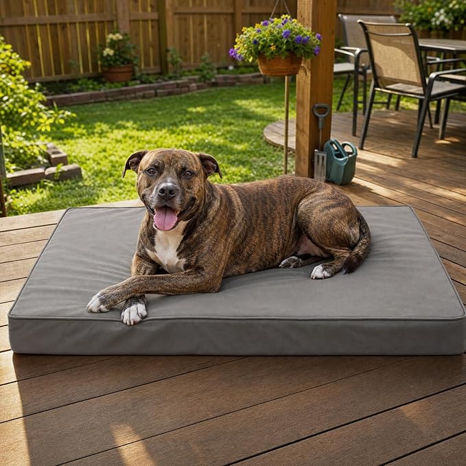 WNPETHOME Outdoor Dog Bed Waterproof, Large Outdoor Dog Bed for Large Sized Dog, Outdoor Indoor Dog Bed with Removable Washable Cover, Egg Crate Foam Dog Crate Mat, Durable Waterproof Dog Bed, Grey