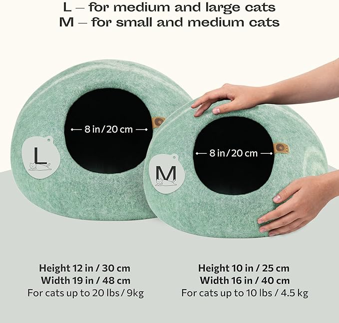 MEOWFIA Cat Cave – Premium Felt Cat Enclosure for Indoor Cats, Handmade Merino Wool (Pistachio, Medium)