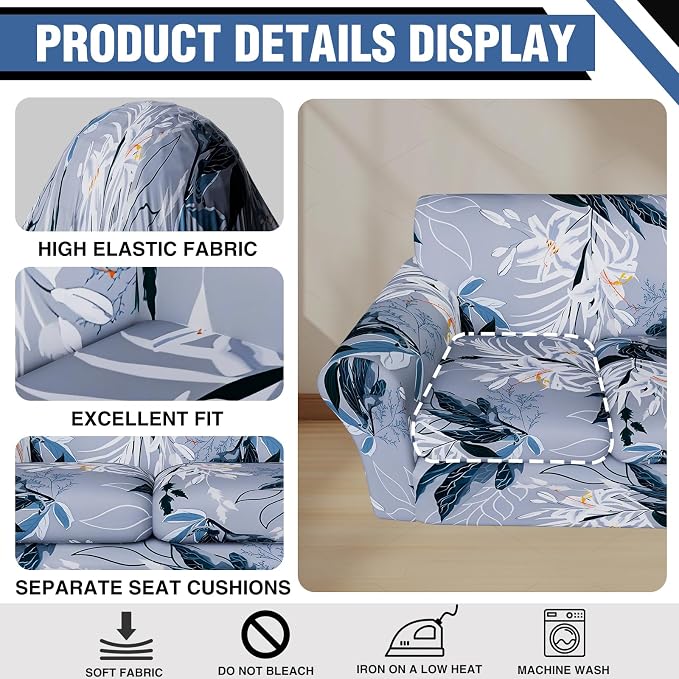 Stretch Couch Covers, Floral Printed Sofa Covers,2 Piece Armchair Slipcover with Separate Sect Cover,Washable Sofa Slipcover, Pet Friendly Furniture Protector Fit for Home (Armchair,Lily Flower)