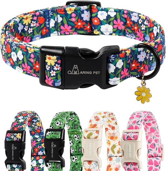 ARING PET Girl Dog Collar, Cute Spring Summer Floral Puppy Pet Collars for Small Medium Large Dogs-S