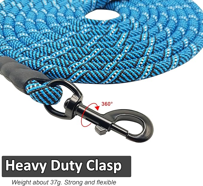 MayPaw Heavy Duty Rope Dog Leash, 3/6/8/10/12/15/20/30 FT Long Dog Lead Nylon Pet Leash, Soft Padded Handle Thick Lead Training Leashes for Large Medium Dogs (20ft * 1/2", Blue Black)