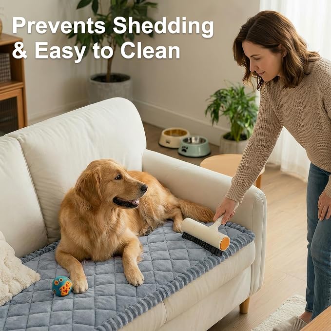 Smiry Couch Cover for Dogs, Non Slip Washable Pet Sofa Protector for Large Dogs, Cats, Fuzzy Plush Sofa Covers for 2 Cushion Couch, Against Fur, Dirt & Scratch Resistant, Grey, 27.6"×47"