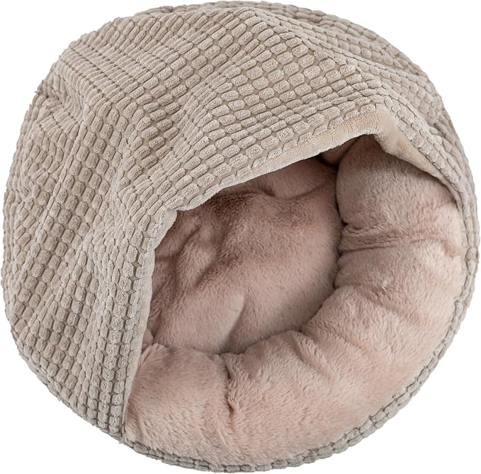 Mon Chateau Snuggle Haven Hooded Pet Bed, Covered Cat or Dog Bed, Waterproof and Machine Washable with Anti-Skid Bottom, Designed for Comfort and Safety, Oatmeal Glow