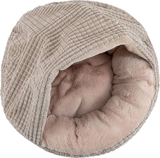 Mon Chateau Snuggle Haven Hooded Pet Bed, Covered Cat or Dog Bed, Waterproof and Machine Washable with Anti-Skid Bottom, Designed for Comfort and Safety, Oatmeal Glow