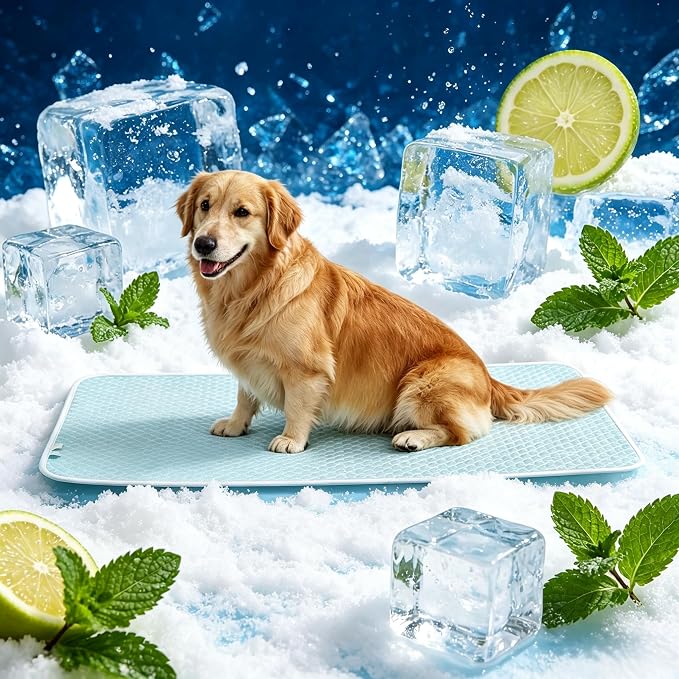 Dog Cooling Mat Q-Max>0.5 Self Cooling Crate Pad for Bed, Floor, Car Travel Indoor Outdoor Summer Use Breathable Portable Washable Pet Cooling Mat with Arc-Chill Fabric Light Blue 42" x 28"