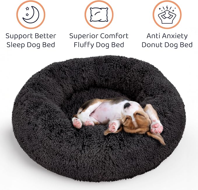 Donut Dog Bed - Premium Comfort for Anxiety Relief - Fluffy & Calming Design with Ultra-Plush Support | Cozy Round Dog Bed with Super Soft Circle Style (Black, X-Large)