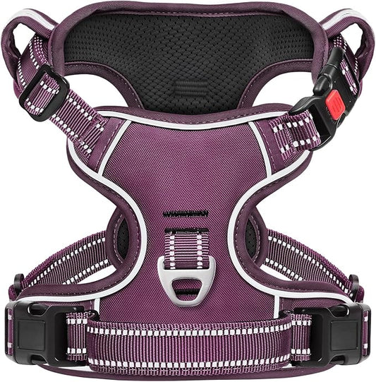 Timos Dog Harness Small Sized, No Pull Pet Harness with Neck Lockable Snap, No Choke Front Clip Reflective Vest, Adjustable Metal Rings 3 Buckles, Easy Control Handle for Small Dogs Grape Purple S