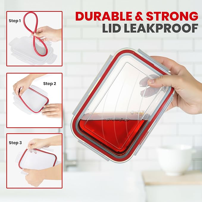 Utopia Kitchen Plastic Food Containers - Food Storage Containers with Airtight Lids - Reusable Lunch Boxes - Leak Proof (Red, Pack of 32)