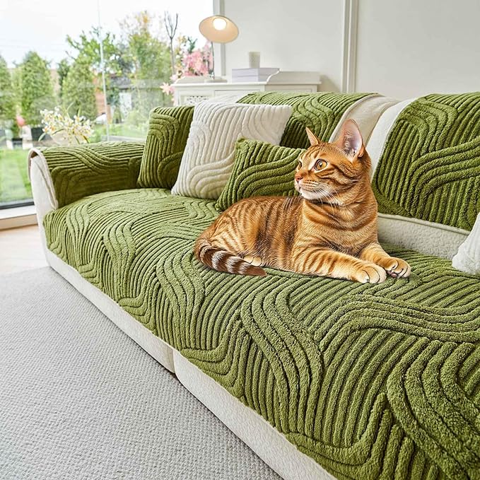 OTOB Couch Covers for 3 Cushion Couch Sofa Pet Friendly, Washable & Non Slip Fuzzy Plush Sofa Cover Slipcovers, All Seasons Ultra Soft Furniture Protector, 1 Piece (Matcha Green, 27.6"x70.9")