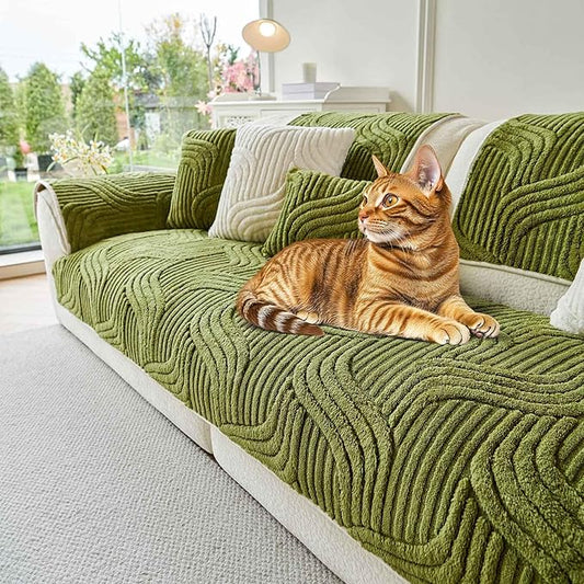 OTOB Couch Covers for 3 Cushion Couch Sofa Pet Friendly, Washable Plush Sofa Slipcovers Furniture Protector, Non Slip All Season Soft Fuzzy Pet Couch Cover, 1 Piece(Matcha Green, 27.6"x82.7")