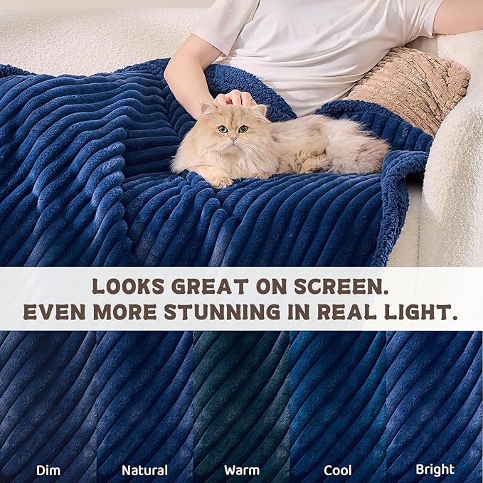 Qeils Waterproof Calming Dog Blanket for Medium Dogs, Noiseless Soft Plush Pet Blanket for Cats, 500GSM Thick Faux Fur Pet Throw, Couch Furniture Protector for Puppy, Night Blue, 30x40IN