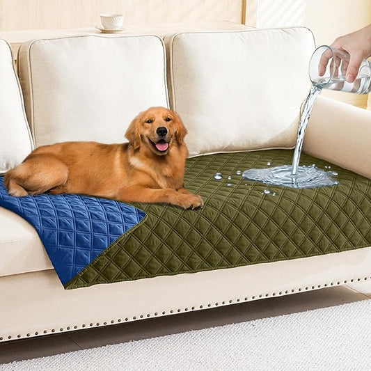 Smiry Waterproof Dog Bed Cover Pet Blanket, Soft Washable Dog Blanket for Furniture Bed Couch Sofa Reversible, Checkered (30"x70", Green/Navy)