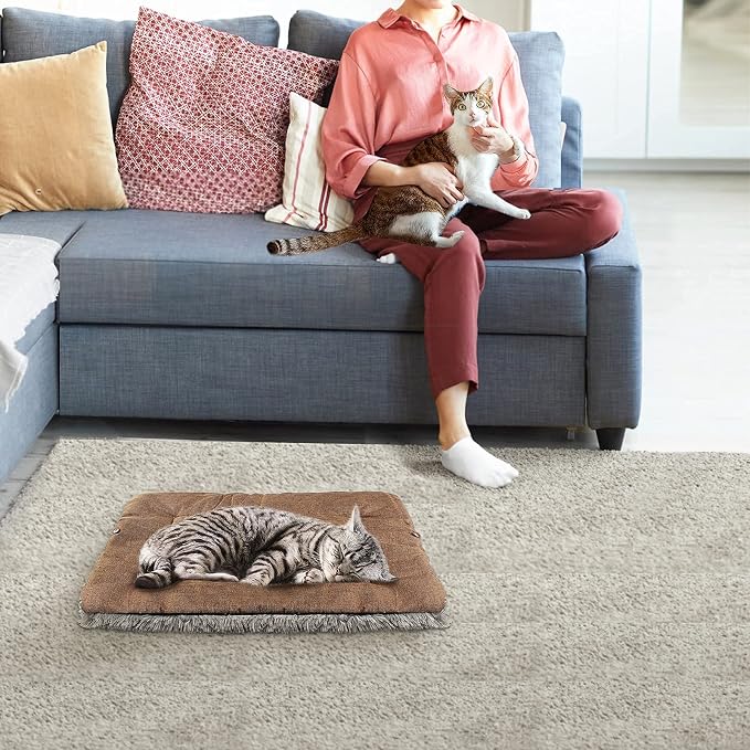 Self Warming Cat Bed, Foldable Self Heated Cat Mat Extra Warm Thermal Heating Pet Pad 24 x 20 inch for Indoor Outdoor Cats, Non-Slip Bottom Washable Non Electric Brown
