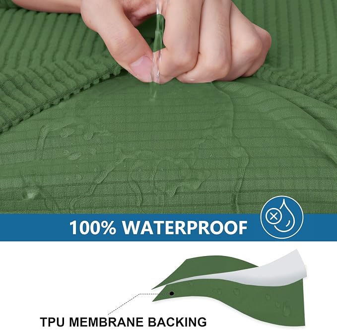 hyha Waterproof Couch Cushion Covers for Pets, Non Slip Sofa Cover for Dogs Washable, Soft Thick Stretch Jacquard Fabric, Sofa Slipcovers with Elastic Bottom (3 Pieces, Grass Green)