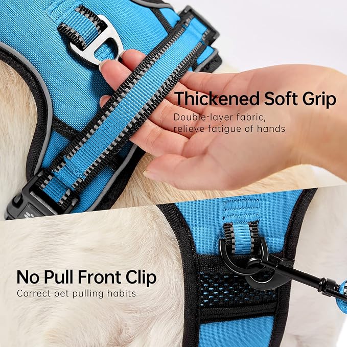 NESTROAD No Pull Dog Harness,Adjustable Oxford Dog Vest Harness with Leash,Reflective No-Choke Pet Harness with Easy Control Soft Handle for Large Dogs(Large,Blue)