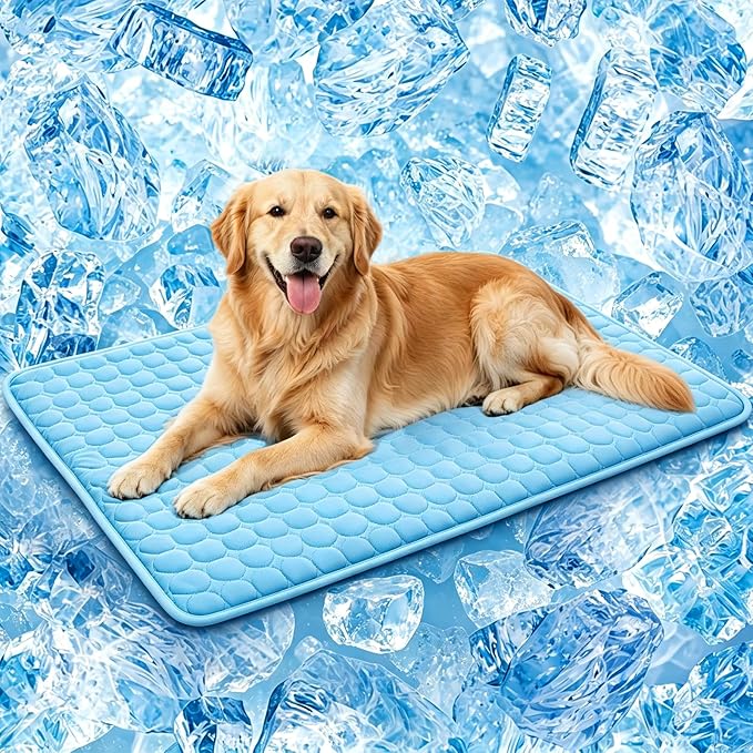 SOMOYA Cooling Mat for Dogs (Q-Max>0.4) Pet Cooling Pads Blanket Sleeping Kennel Mat,Ice Silk Cool Mat Pad Breathable Dog Bed Mats Beach for Large Dogs Cats (Blue, 27x39 in)
