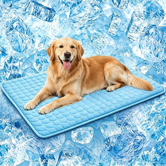 SOMOYA Cooling Mat for Dogs (Q-Max>0.4) Pet Cooling Pads Blanket Sleeping Kennel Mat,Ice Silk Cool Mat Pad Breathable Dog Bed Mats Beach for Large Dogs Cats (Blue, 27x39 in)