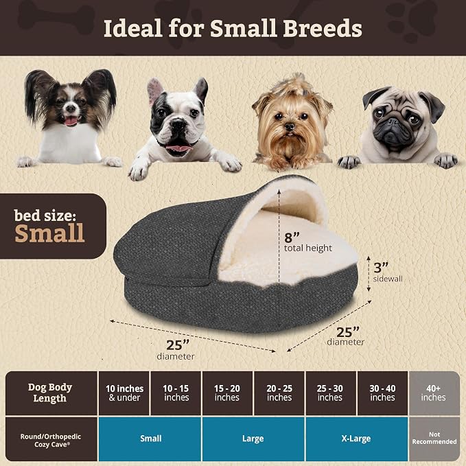Snoozer Cozy Cave Dog Bed - Indoor Dog Bed with Cover Cave, Covered Calming Burrow for Small Sized Pets with Blanket Attached, Enclosed, Removable Washable Cover - Small, Merlin Pewter