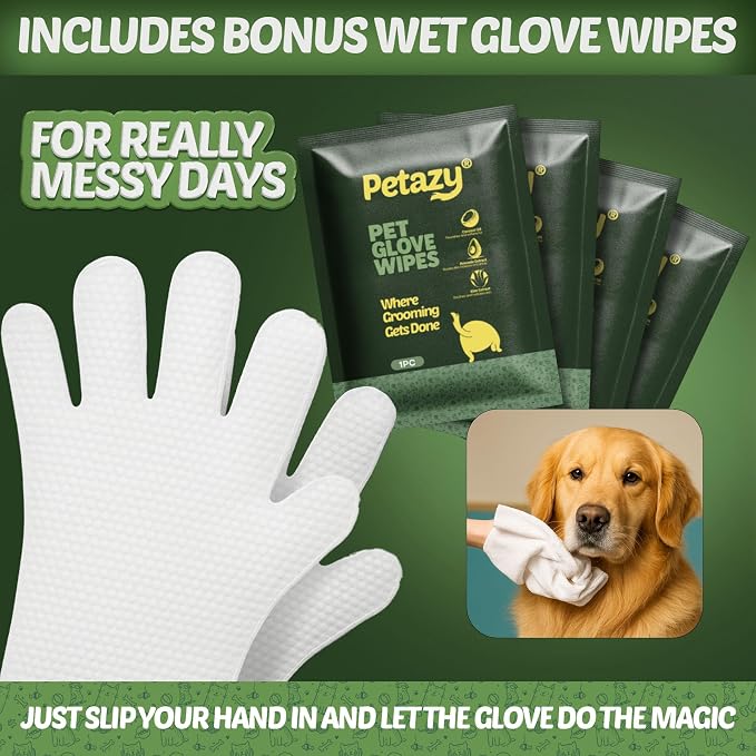 Petazy Pet Wipes for Dogs and Cats – 400 Count (8x8in) Hypoallergenic, Deodorizing Dog Wipes for Paws, Ears and Butt | XL with Aloe & Coconut Oil, Unscented | Includes 4 Grooming Glove Wipes