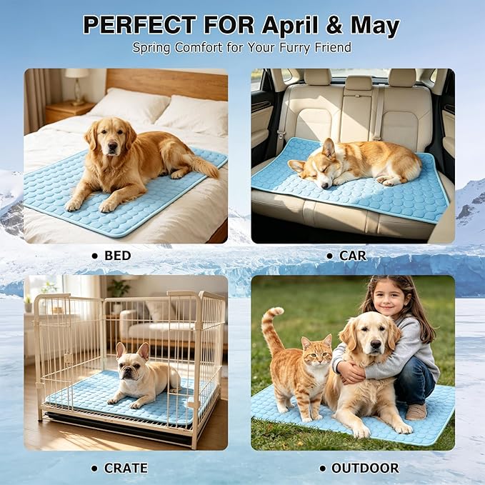 Dog Cooling Mat, Breathable Cooling Mat for Dogs(Q-Max>0.4) Washable Cold Crate Pad Cooling Dog Bed Mats, Non-Slip Dog Cooling Pad, Cats Cooling Mat for Kennels, Crates, Cars, Indoor & Outdoor