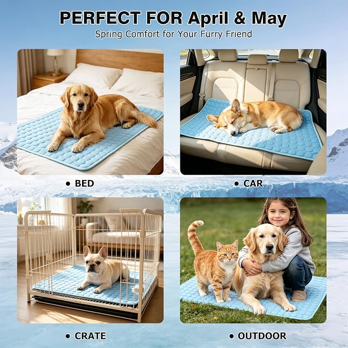 Mannice Pet Cooling Mat, 2X-Large, 27.5 x 39.0 in, Mesh, No Water or Electricity Needed, Safe, Portable, Foldable, Easy to Use, Designed for Large Dogs and Cats, 3 Years Warranty