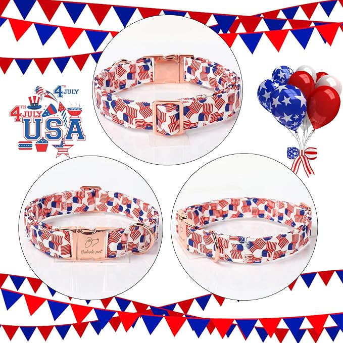 American Flag Dog Collar - 4th of July Dog Dog Collars for Puppy & Tiny Dogs, Adjustable Independence Day Metal Buckle Patriotic Dog Collar XS