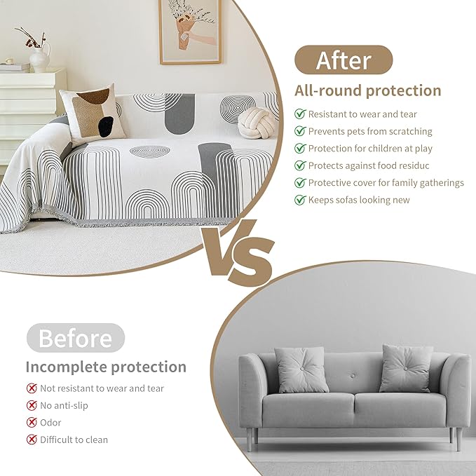 VANJOROY Boho Couch Cover Chenille for 2 Cushion Loveseat, Washable Grey Sofa Couch L-Shape Cover Protector Soft Sofa Slipcovers for Pets Dog with Tassel,71"x 102"