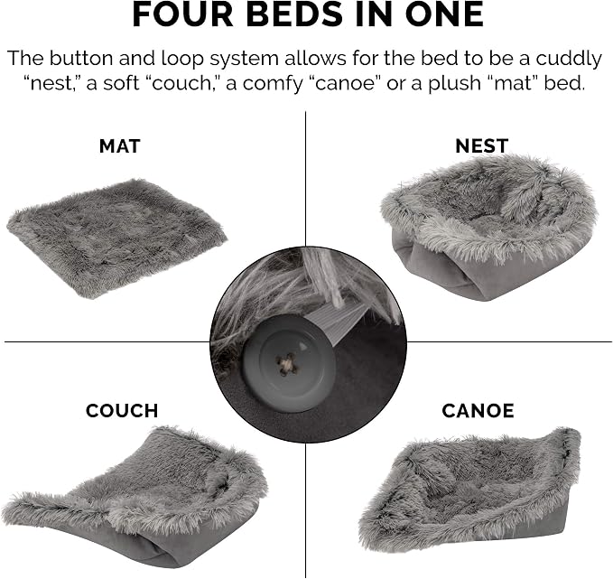 Furhaven Self-Warming Cat Bed for Indoor Cats, 4-Beds-in-1 & Washable - Plush Long Faux Fur Convertible Cuddler - Gray, Small (Pack of 2)