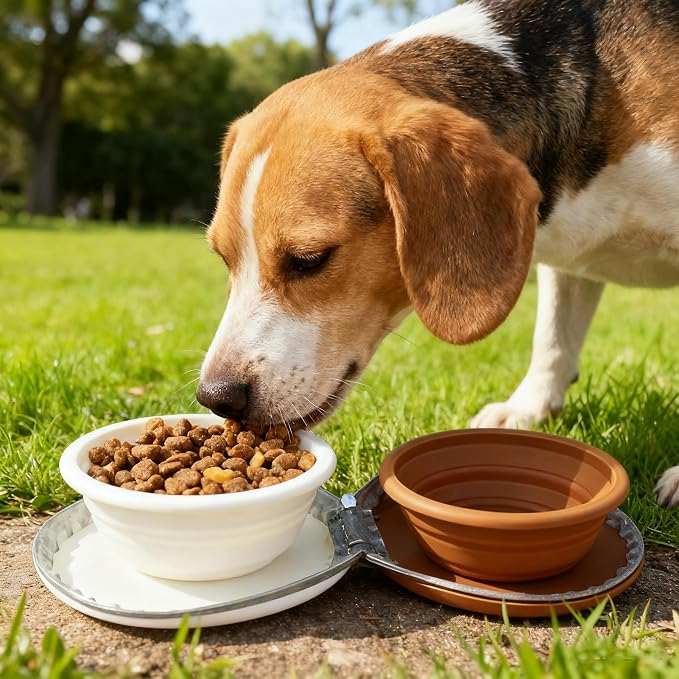 Zegcohjave Collapsible Dog Bowls,Travel Dog Bowl, Dog Water Bowl,Cat Bowl,Portable Pet Bowl, Suitable for Travel, Camping, and Hiking(Brown and Light Yellow)