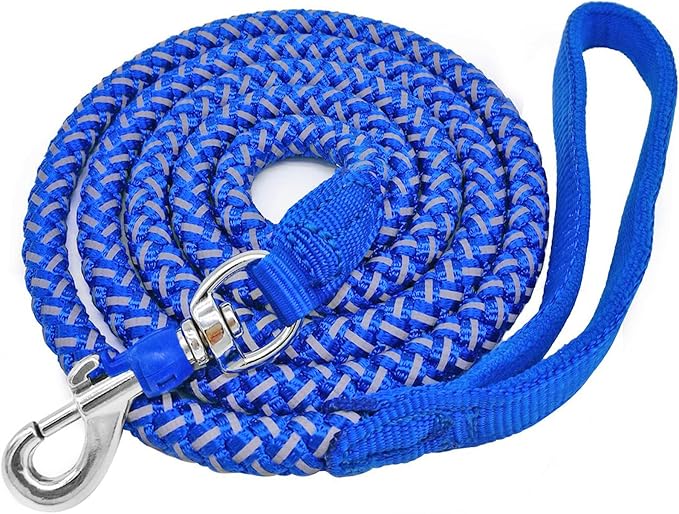 2/3/4/6/10 Foot Reflective Dog Leash Heavy Duty Strong Nylon Rope Braided for Large Medium Small Dogs Walking Training Leads (Blue, 6ft * 1/2")
