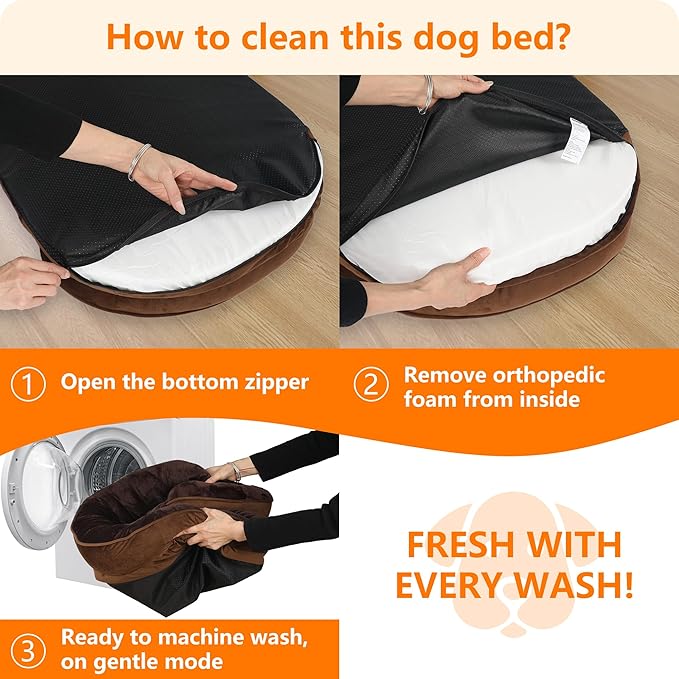 Dwanton Orthopedic Dog Bed for Large Dogs with Gel Memory Foam, Waterproof Dog Sofa, Washable Pet Bed with Four Sided Bolster Cushion, Removable Cover & Non-Slip Bottom, 38", Brown