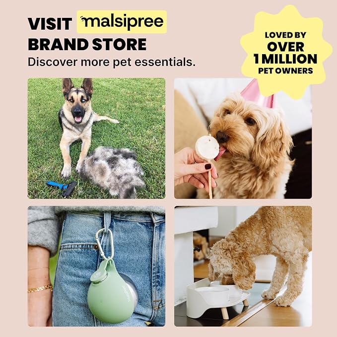 MalsiPree Dog Water Bottle Dispenser for Walks - 12 oz Navy Blue - Leak-Proof Lock & One-Hand Operation - Water Dispenser Pet Travel Bottle, for Travel, Trail Hiking, Park Visit, Camping & Beach Days