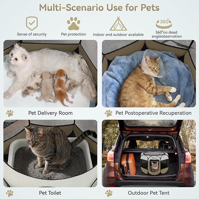 Siedihit Dog Cat Playpen, Small Puppy Pet Playpen, Dog Crate Tent Cage Indoor/Outdoor, Portable Pop Up Dogs Kennel Playpen with Carrying Case for Dogs/Cats/Rabbits(Khaki, Small)