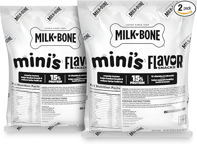 Milk-Bone Flavor Snacks Mini's Dog Biscuits, Flavored Crunchy Dog Treats, 2 Refill Packs, 35 Oz. Each (70 Oz. Total)