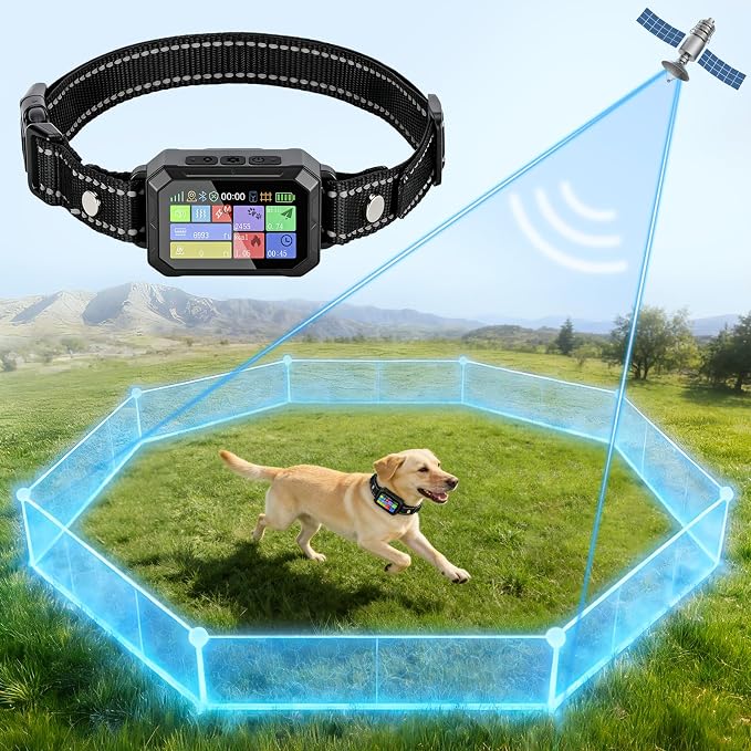 GPS Wireless Dog Collar Fence System - No Monthly Fee App Control, Custom Polygon Boundary & Remote Training, Free Phone Tracker for Up to 5 Pets, Virtual Electric Fence for Dogs, Black
